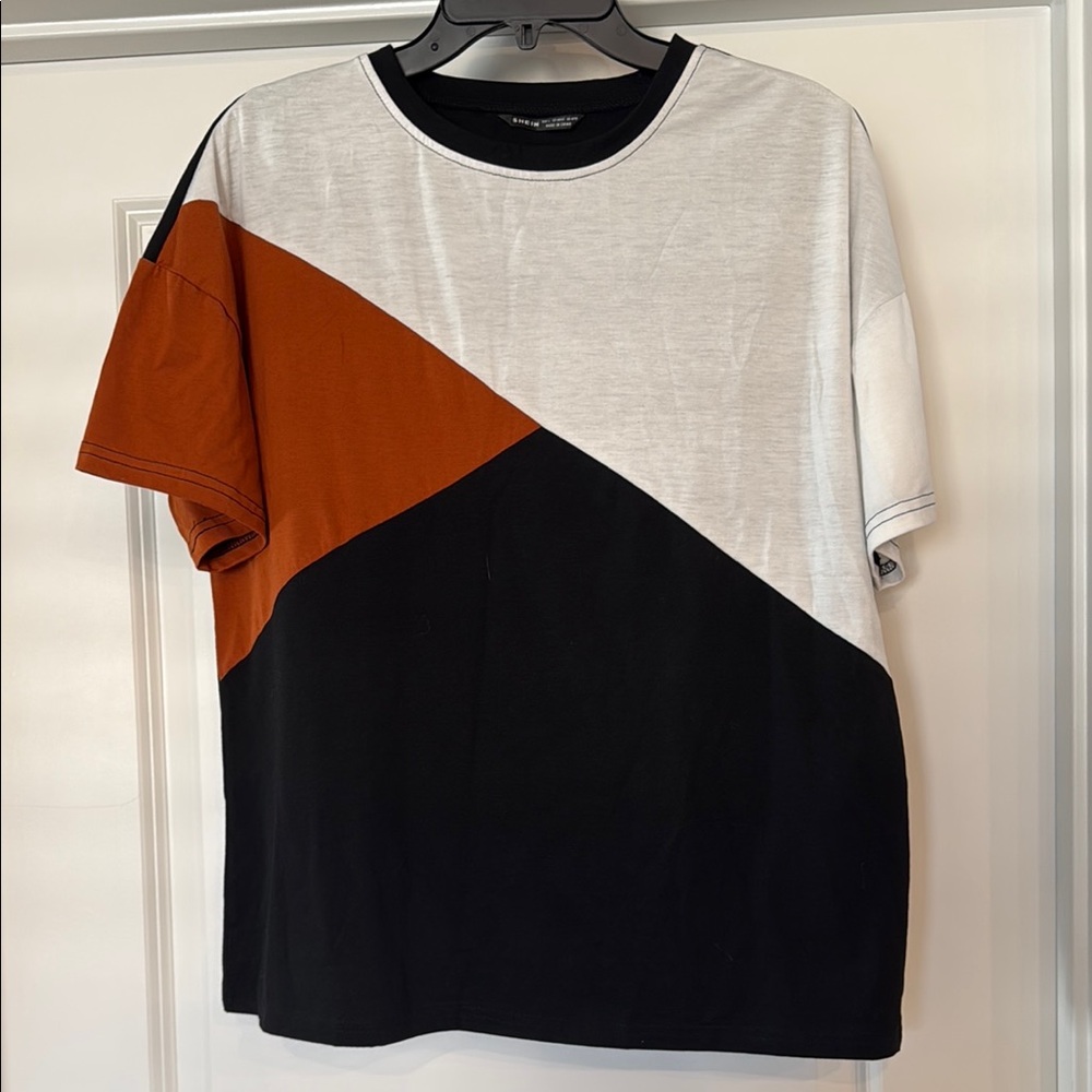 Colorblock T-Shirt - Black, White, and Brown